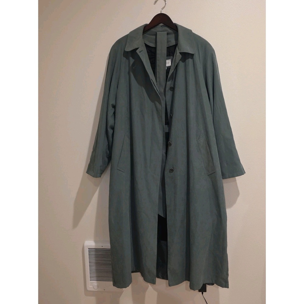 Vtg London Fog Trench Coat Men's 18R Green Polyester/Nylon Removable Liner USA